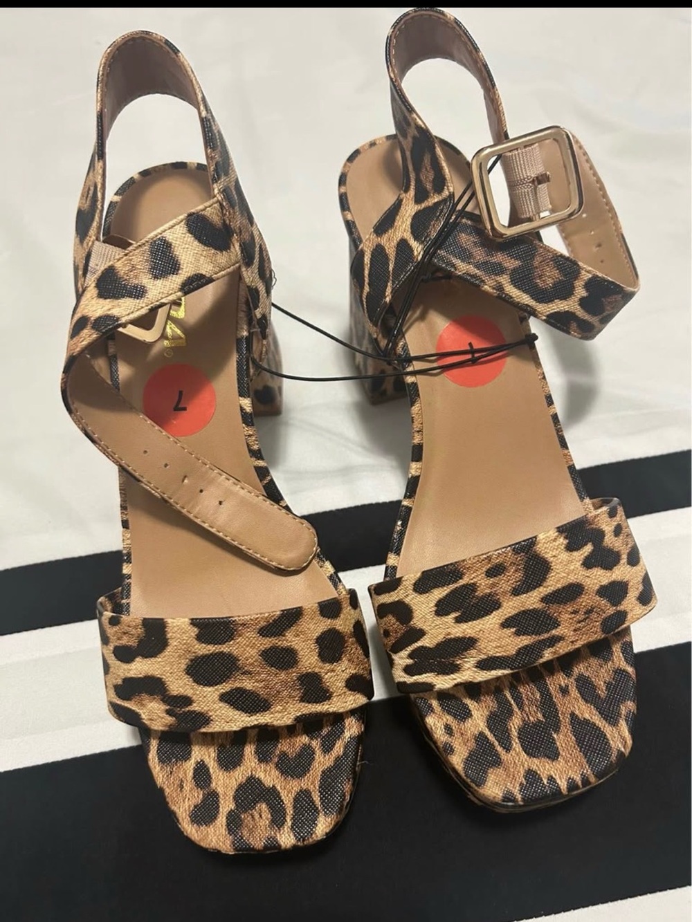 Leopard Print Block Heel Sandals - Women